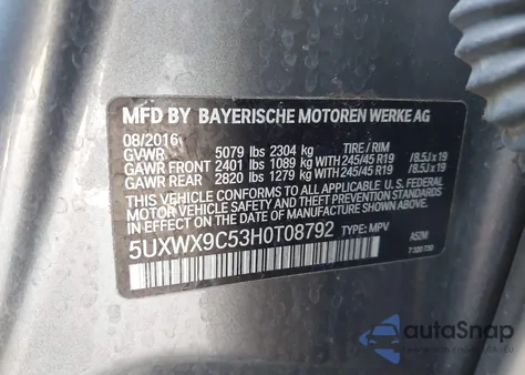 2017 BMW X3 xDrive28I из США, поврежденный, VIN 5UXWX9C53H0T08792